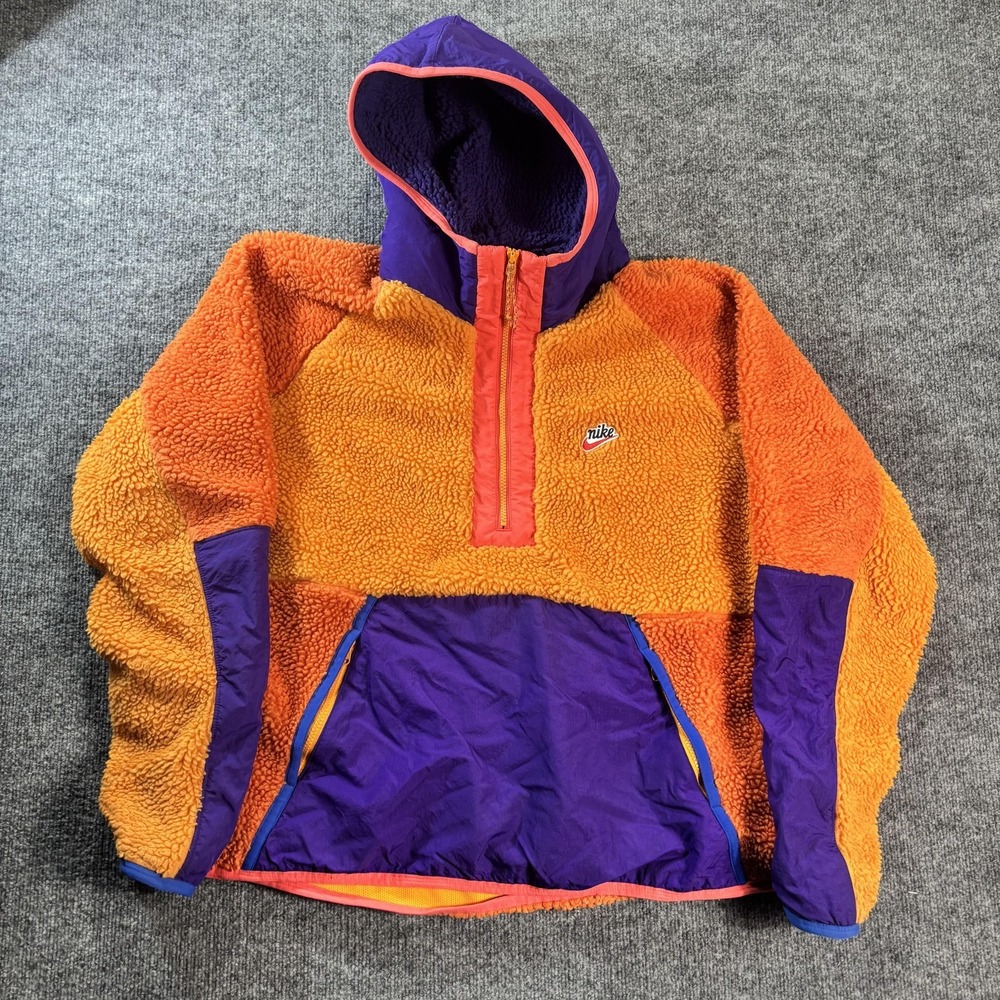 Nike Jacket Mens XL Multicolor‎ Sherpa Fleece 1/4 Zip Hooded Colorblock Pullover